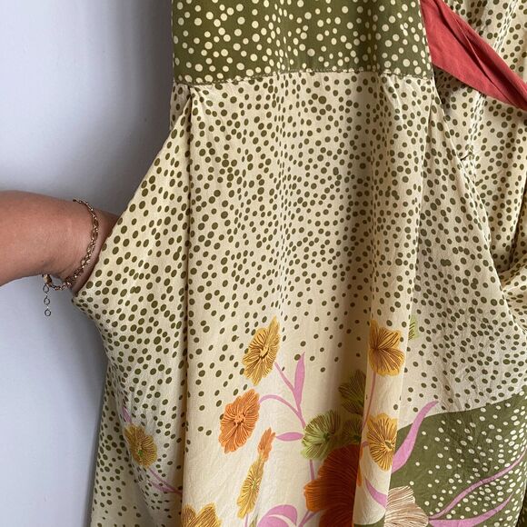 Baraschi Silk Dress Pockets Tie Waist Puffed Sleeves Sz Small Fairy Feminine - Picture 5 of 7